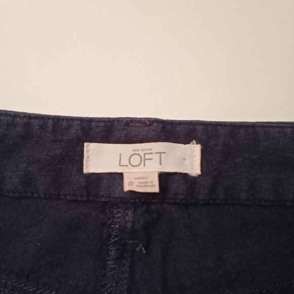 Loft Marisa Linen Blend Pants Size 10 Mid Rise Tapered Leg Navy Blue Color - Picture 5 of 10